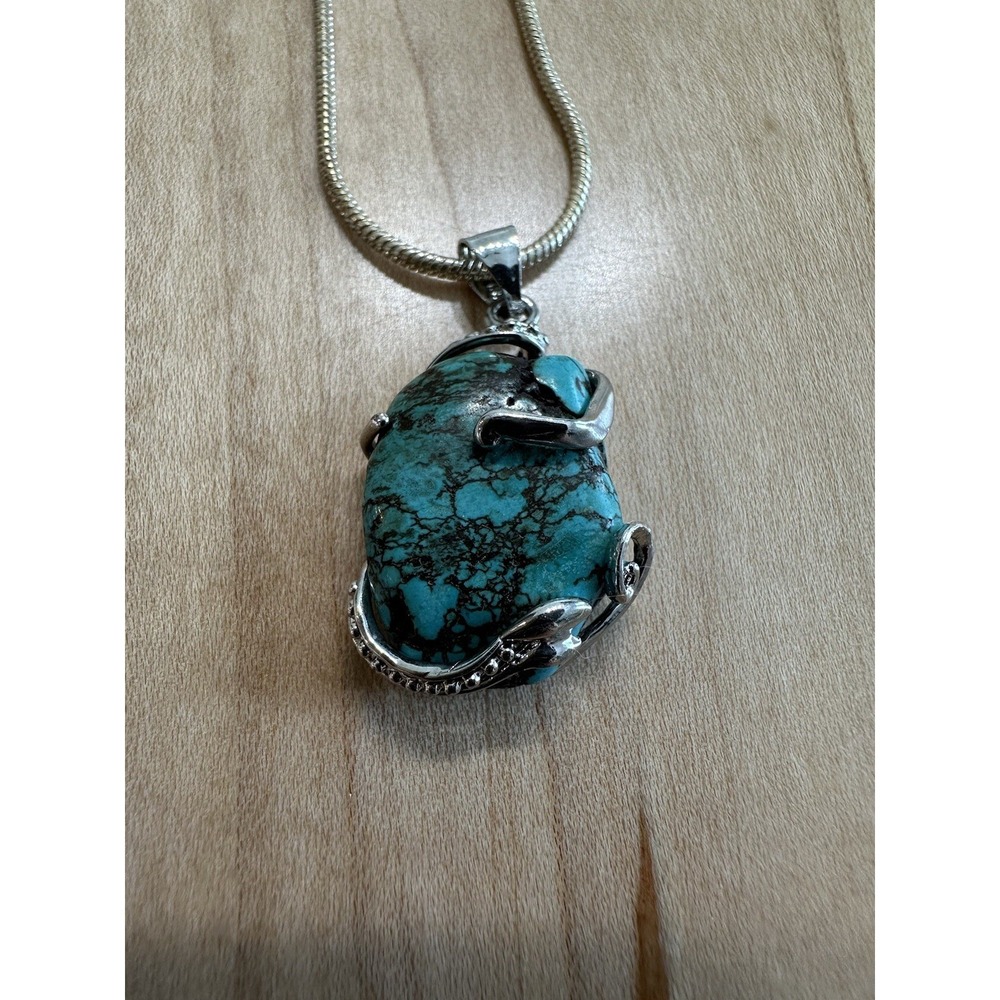 18k GP Turquoise Stone Snake Wrap Pendant Necklace Silver Tone Snake Chain